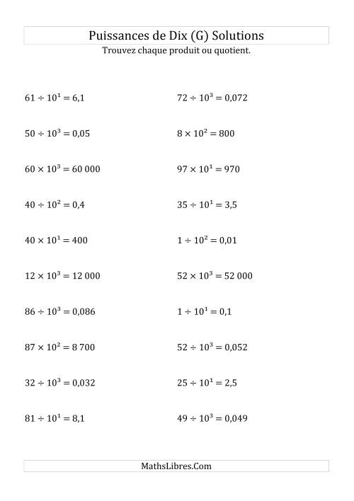 Multiplication et division de nombres entiers par puissances positives de dix (forme exposant) (G) page 2