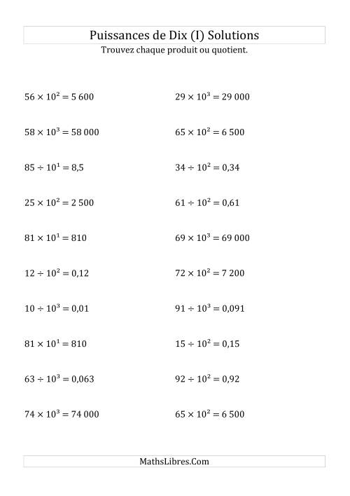 Multiplication et division de nombres entiers par puissances positives de dix (forme exposant) (I) page 2