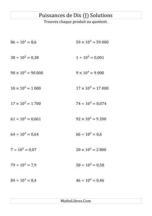 Multiplication et division de nombres entiers par puissances positives de dix (forme exposant) (J) page 2