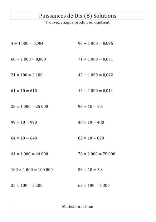 Multiplication et division de nombres entiers par puissances positives de dix (forme standard) (B) page 2