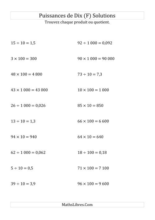 Multiplication et division de nombres entiers par puissances positives de dix (forme standard) (F) page 2