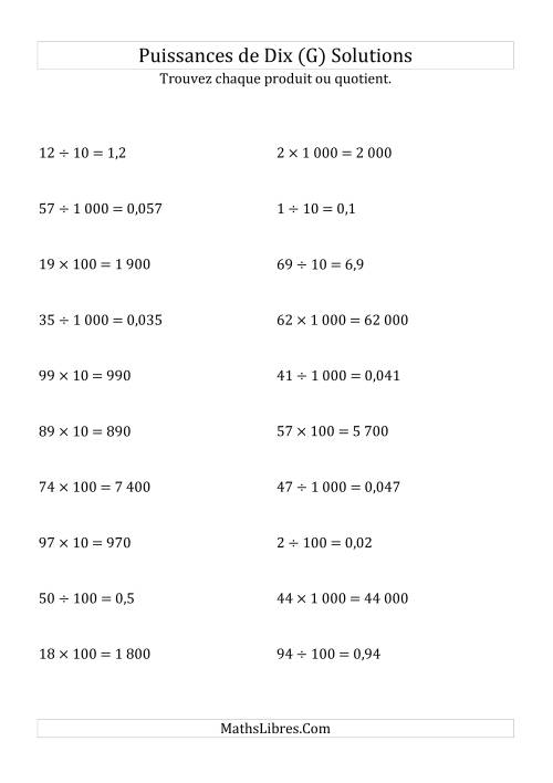 Multiplication et division de nombres entiers par puissances positives de dix (forme standard) (G) page 2