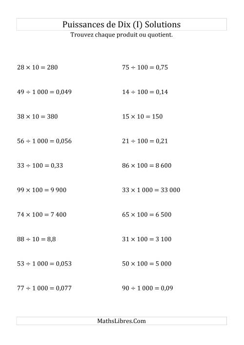 Multiplication et division de nombres entiers par puissances positives de dix (forme standard) (I) page 2