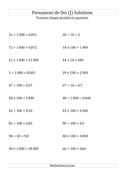 Multiplication et division de nombres entiers par puissances positives de dix (forme standard) (J) page 2