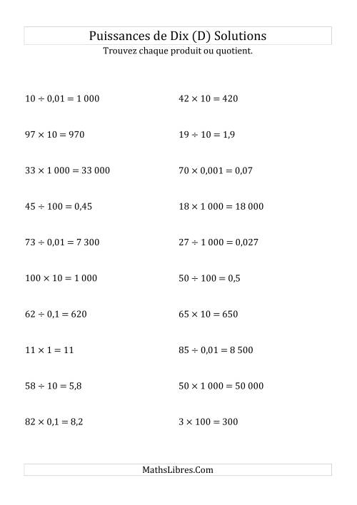 Multiplication et division de nombres entiers par puissances de dix (forme standard) (D) page 2