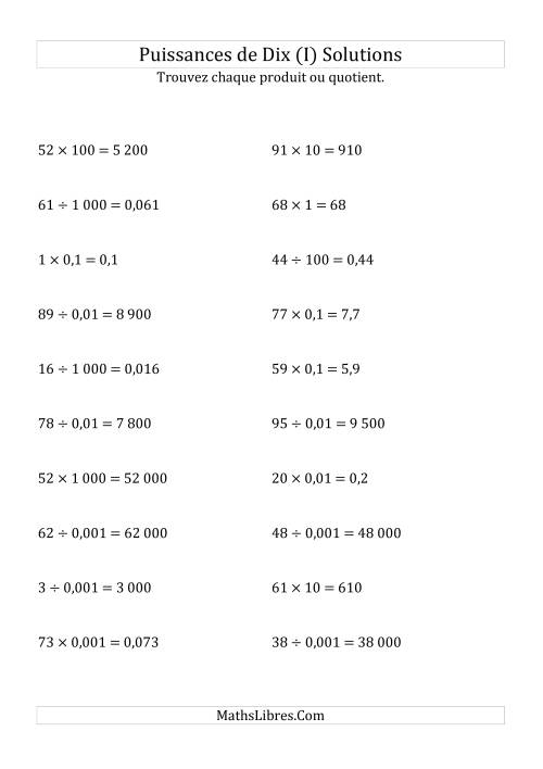 Multiplication et division de nombres entiers par puissances de dix (forme standard) (I) page 2