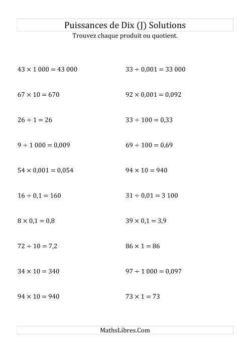 Multiplication et division de nombres entiers par puissances de dix (forme standard) (J) page 2