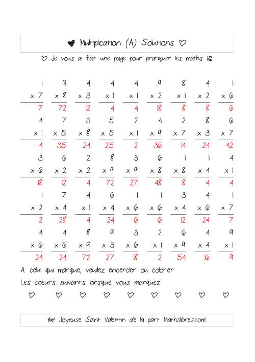 Multiplication de Nombres (A Un Chiffre) (A) page 2