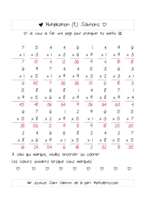 Multiplication de Nombres (A Un Chiffre) (E) page 2
