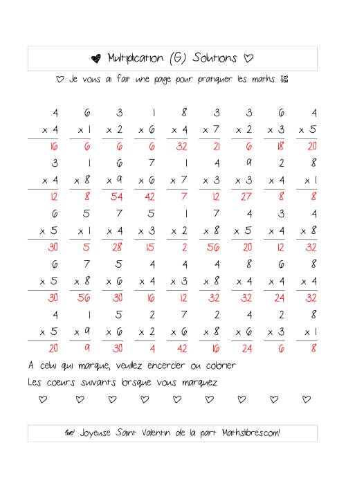 Multiplication de Nombres (A Un Chiffre) (G) page 2