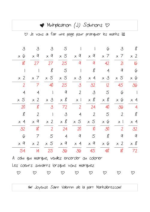 Multiplication de Nombres (A Un Chiffre) (J) page 2