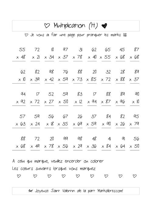 Multiplication de Nombres (A Deux Chiffres) (H)