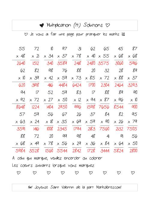 Multiplication de Nombres (A Deux Chiffres) (H) page 2