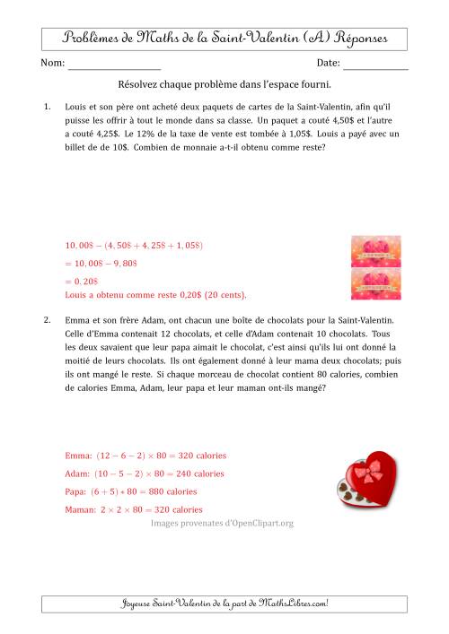 Problèmes de Mathématiques de la Saint-Valentin (avec Plusieurs Étapes) (A) page 2