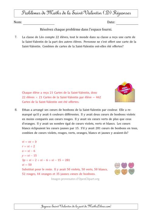 Problèmes de Mathématiques de la Saint-Valentin (avec Plusieurs Étapes) (D) page 2