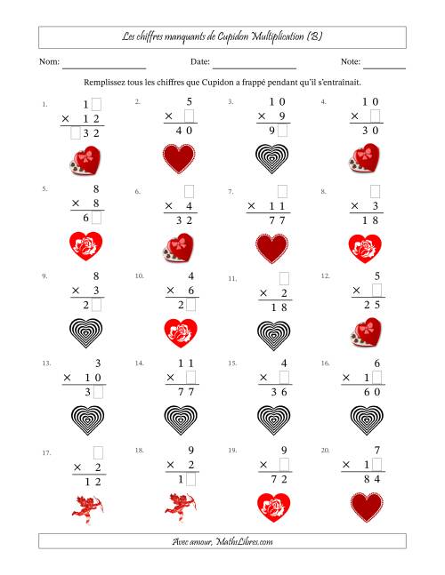 Les chiffres manquants de Cupidon, Multiplication (Version Plus Facile) (B)