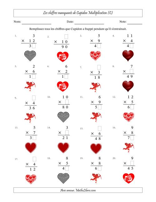 Les chiffres manquants de Cupidon, Multiplication (Version Plus Facile) (C)