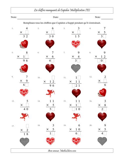 Les chiffres manquants de Cupidon, Multiplication (Version Plus Facile) (D)
