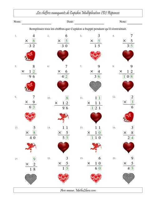 Les chiffres manquants de Cupidon, Multiplication (Version Plus Facile) (D) page 2