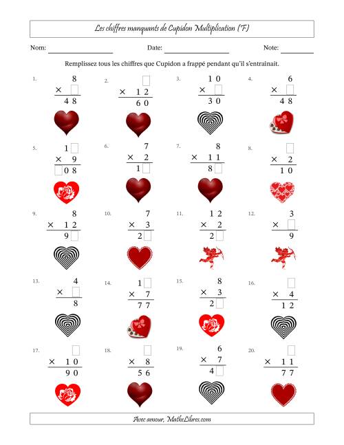 Les chiffres manquants de Cupidon, Multiplication (Version Plus Facile) (F)