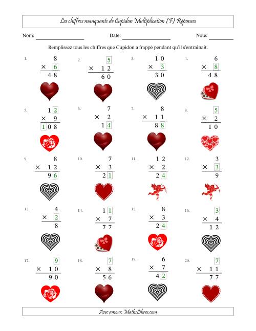 Les chiffres manquants de Cupidon, Multiplication (Version Plus Facile) (F) page 2