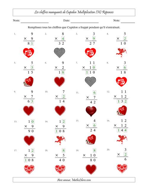 Les chiffres manquants de Cupidon, Multiplication (Version Plus Facile) (H) page 2