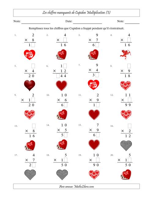 Les chiffres manquants de Cupidon, Multiplication (Version Plus Facile) (I)