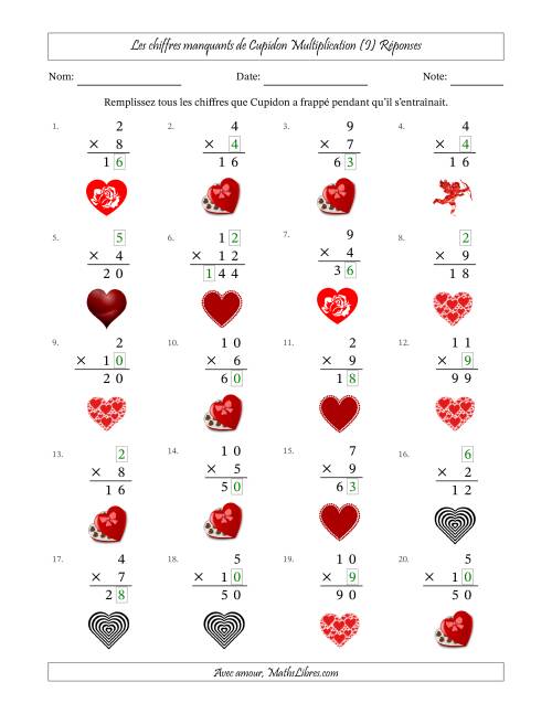 Les chiffres manquants de Cupidon, Multiplication (Version Plus Facile) (I) page 2