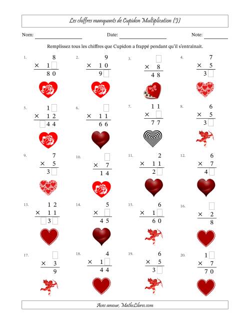 Les chiffres manquants de Cupidon, Multiplication (Version Plus Facile) (J)