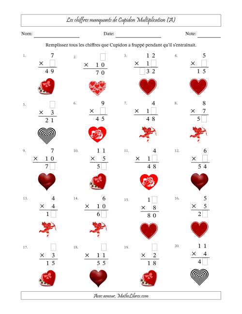 Les chiffres manquants de Cupidon, Multiplication (Version Plus Facile) (Tout)
