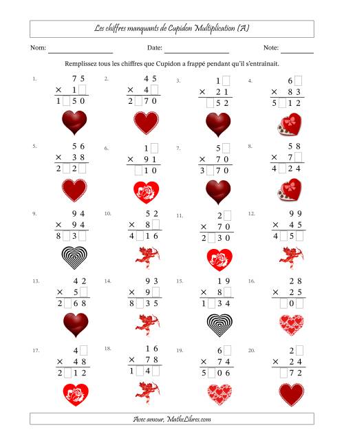 Les chiffres manquants de Cupidon, Multiplication (Version Plus Difficile) (A)