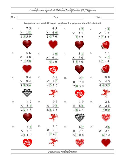 Les chiffres manquants de Cupidon, Multiplication (Version Plus Difficile) (A) page 2