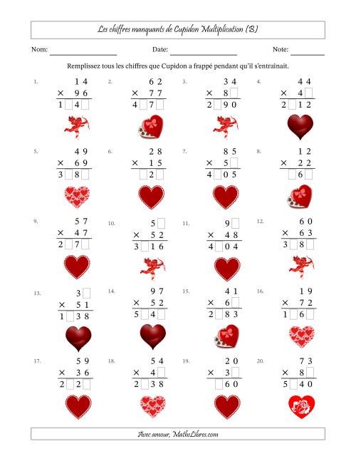 Les chiffres manquants de Cupidon, Multiplication (Version Plus Difficile) (B)