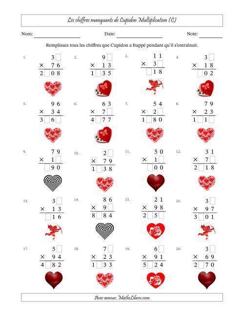 Les chiffres manquants de Cupidon, Multiplication (Version Plus Difficile) (C)