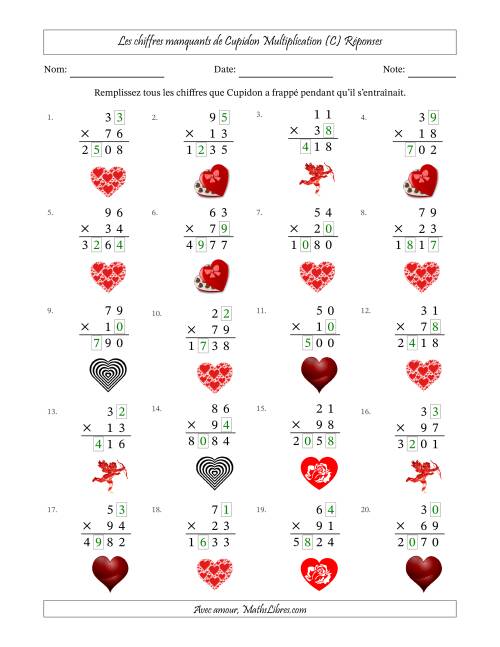 Les chiffres manquants de Cupidon, Multiplication (Version Plus Difficile) (C) page 2