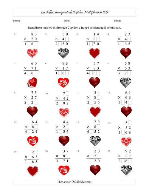 Les chiffres manquants de Cupidon, Multiplication (Version Plus Difficile) (D)