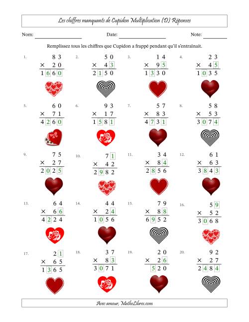 Les chiffres manquants de Cupidon, Multiplication (Version Plus Difficile) (D) page 2