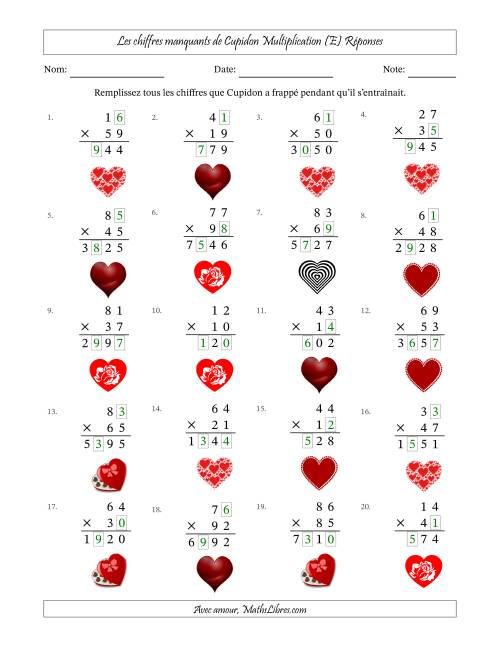 Les chiffres manquants de Cupidon, Multiplication (Version Plus Difficile) (E) page 2