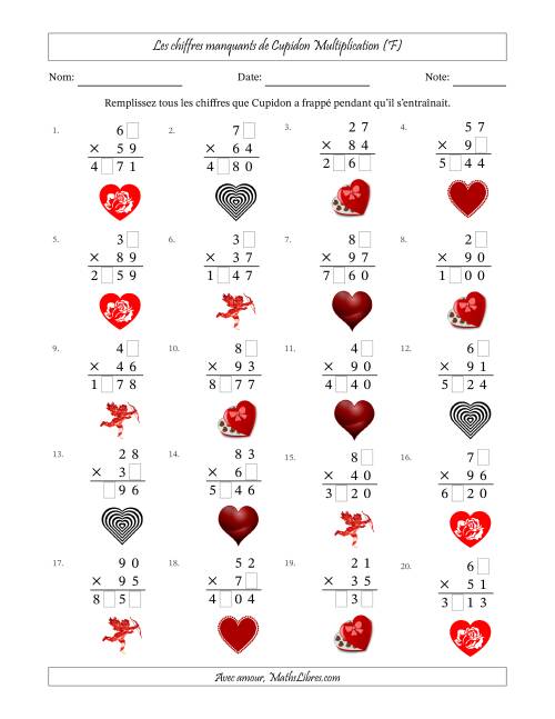 Les chiffres manquants de Cupidon, Multiplication (Version Plus Difficile) (F)