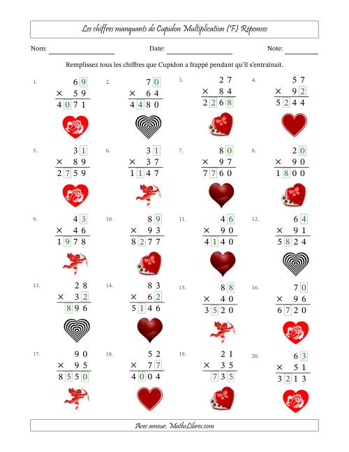 Les chiffres manquants de Cupidon, Multiplication (Version Plus Difficile) (F) page 2