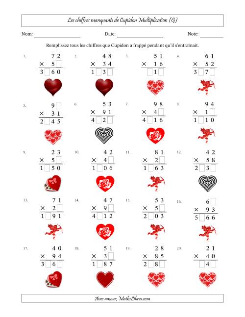 Les chiffres manquants de Cupidon, Multiplication (Version Plus Difficile) (G)