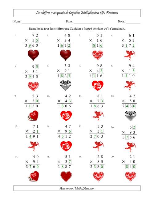 Les chiffres manquants de Cupidon, Multiplication (Version Plus Difficile) (G) page 2