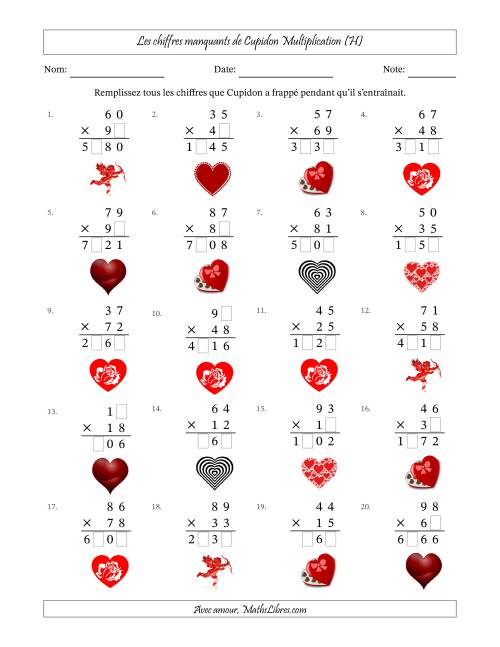 Les chiffres manquants de Cupidon, Multiplication (Version Plus Difficile) (H)