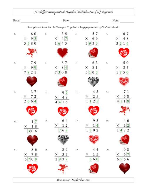 Les chiffres manquants de Cupidon, Multiplication (Version Plus Difficile) (H) page 2
