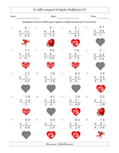Les chiffres manquants de Cupidon, Multiplication (Version Plus Difficile) (J)