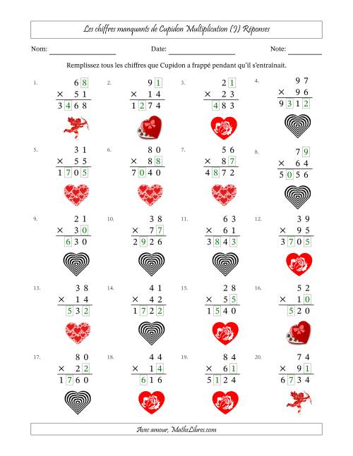Les chiffres manquants de Cupidon, Multiplication (Version Plus Difficile) (J) page 2