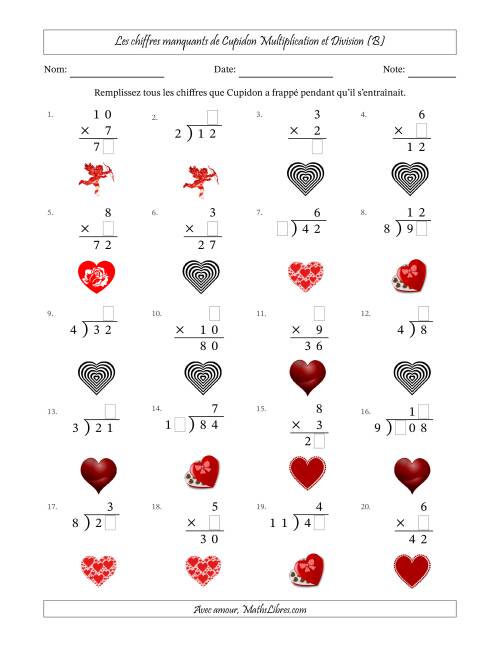 Les chiffres manquants de Cupidon, Multiplication et Division (Version Plus Facile) (B)