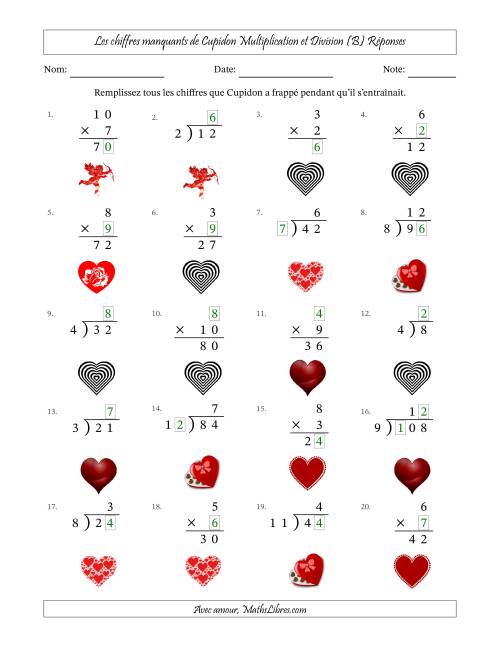 Les chiffres manquants de Cupidon, Multiplication et Division (Version Plus Facile) (B) page 2