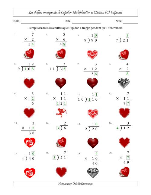 Les chiffres manquants de Cupidon, Multiplication et Division (Version Plus Facile) (C) page 2