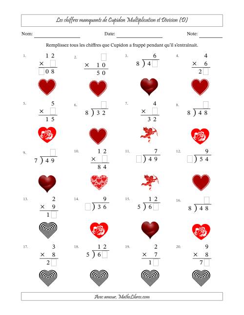 Les chiffres manquants de Cupidon, Multiplication et Division (Version Plus Facile) (D)